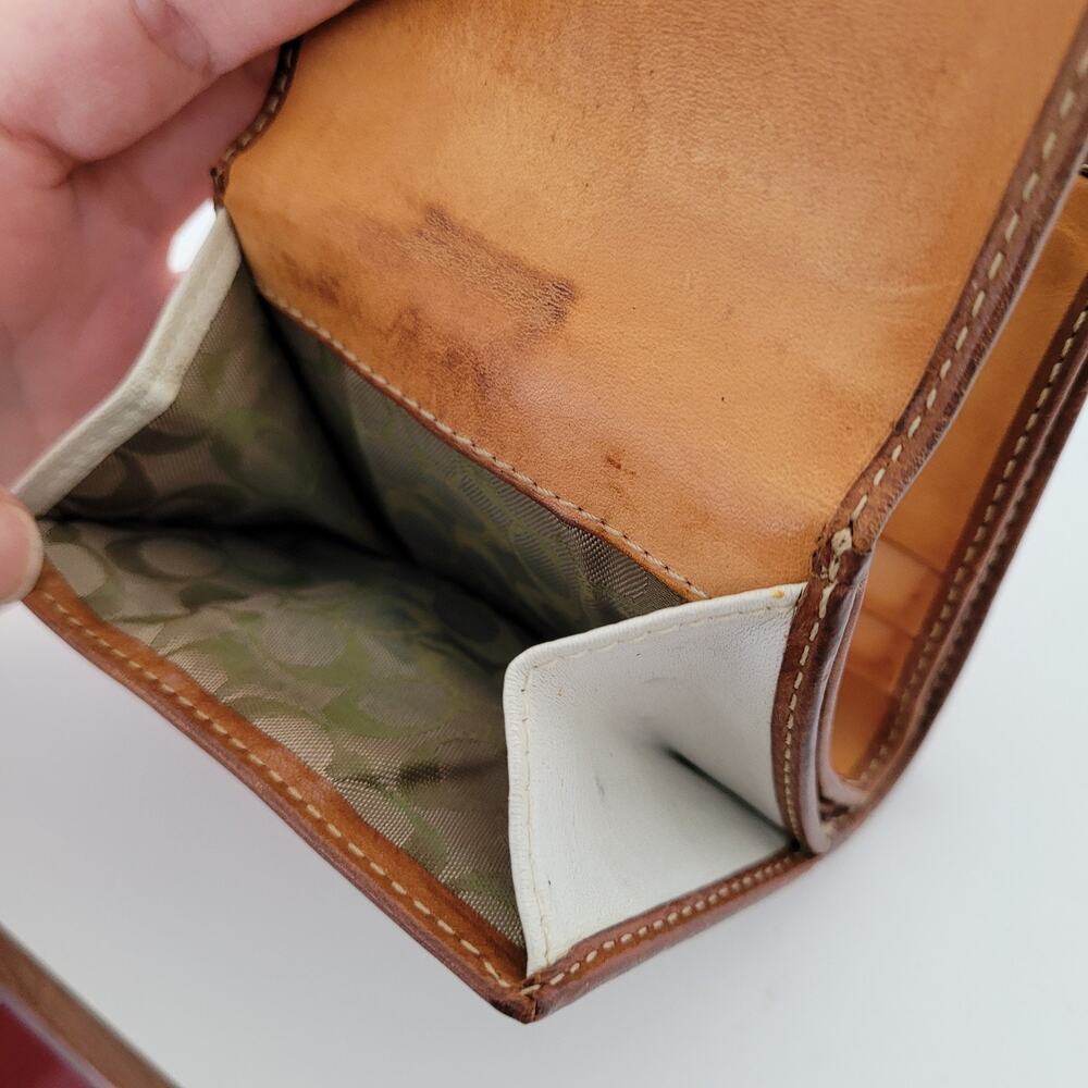 Coach Wallet Leather Bifold 5x4 Small White Brown Buckle Retro Vintage Two Tone - Picture 10 of 12
